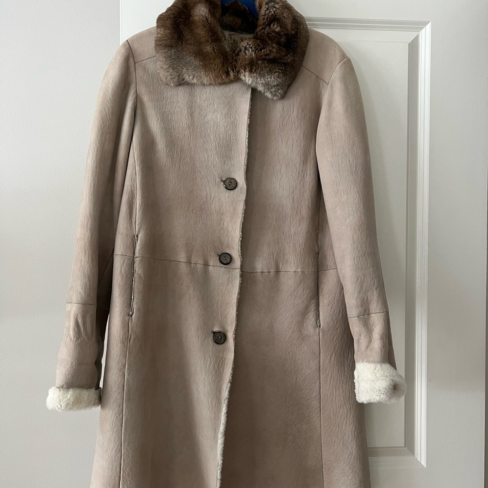 Taupe shearling Nigel Preston and knight coat